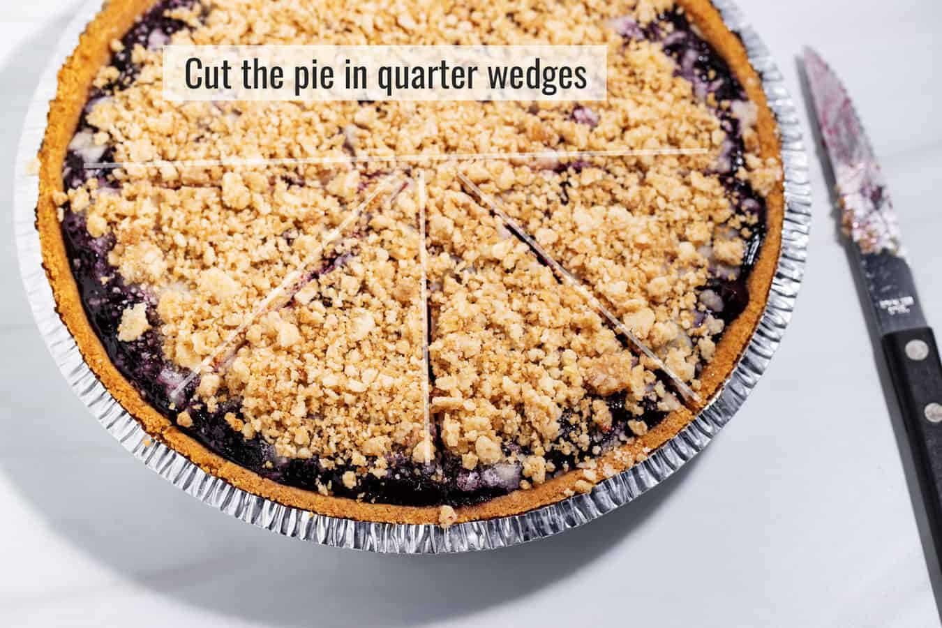 Cutting half a pie in quarter wedges.