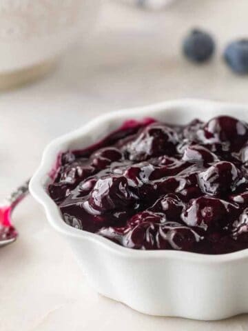 Bowl of blueberry pie filling.