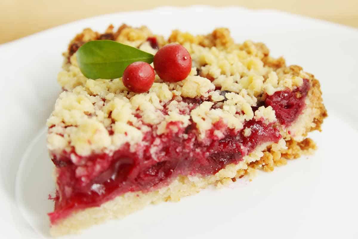 cherry pie with streusel crumbles on top