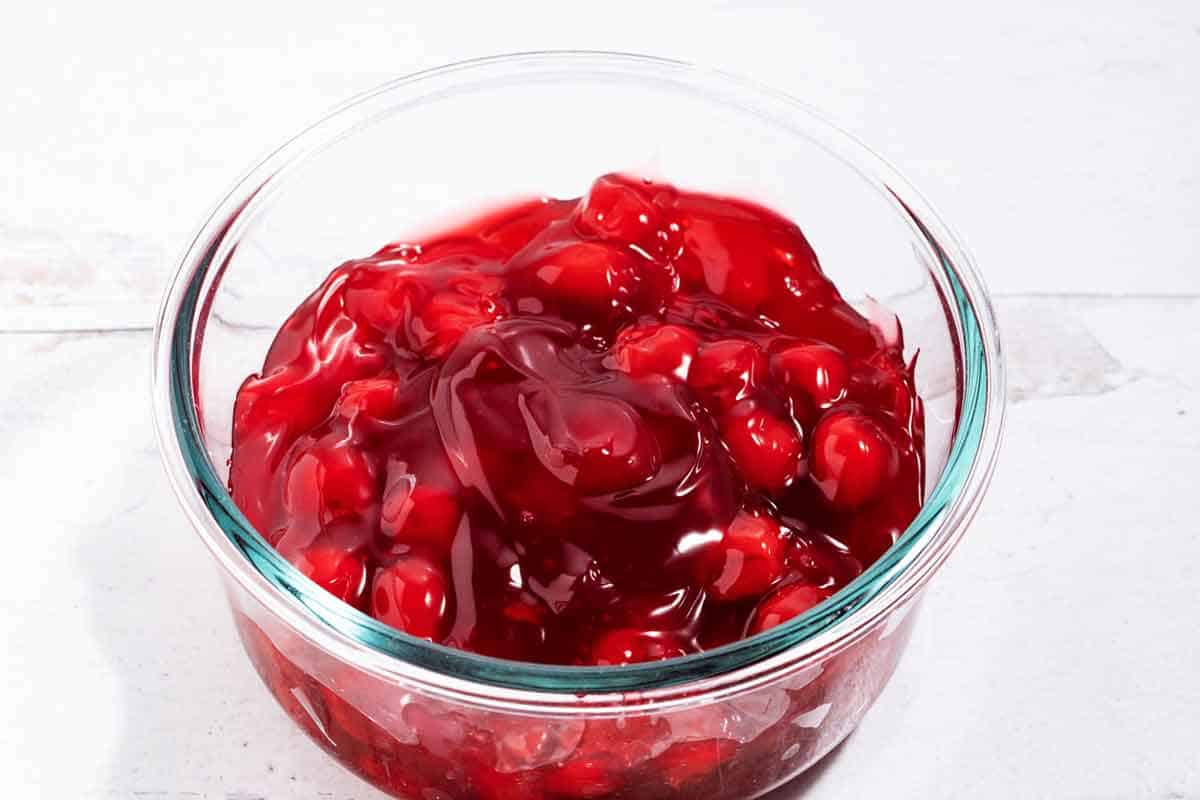bowl of canned cherry pie filling