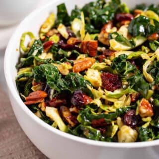 bowl of homemade Cracker Barrel kale and brussel sprout salad recipe