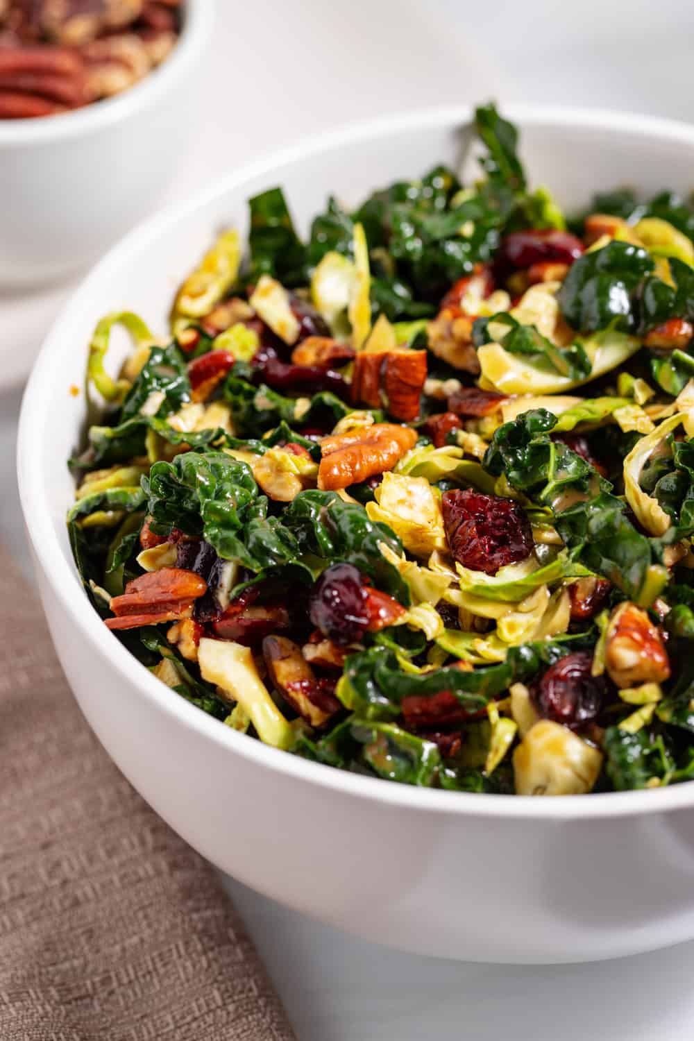 bowl of homemade Cracker Barrel kale and brussel sprout salad recipe