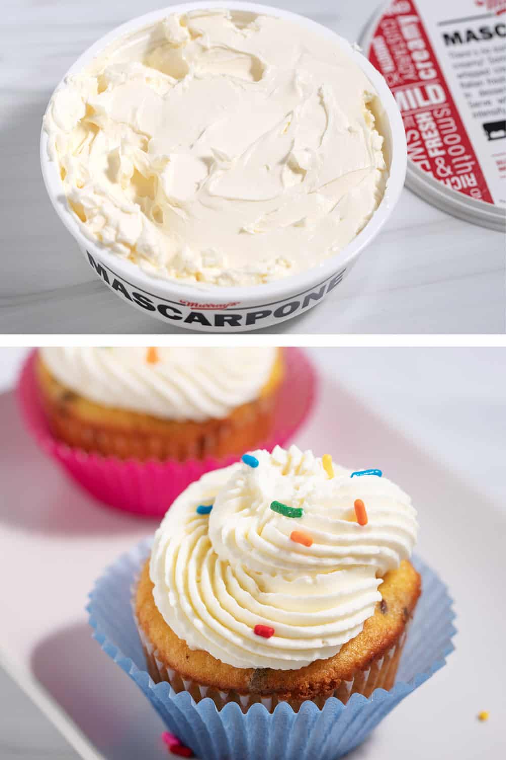 Mascarpone and cupcakes with mascarpone frosting.