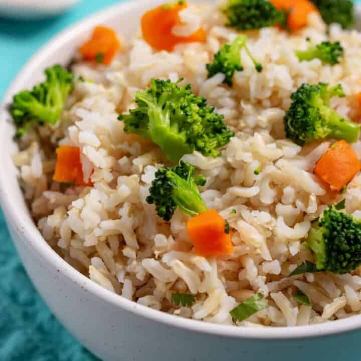 bowl of brown rice with vegetables