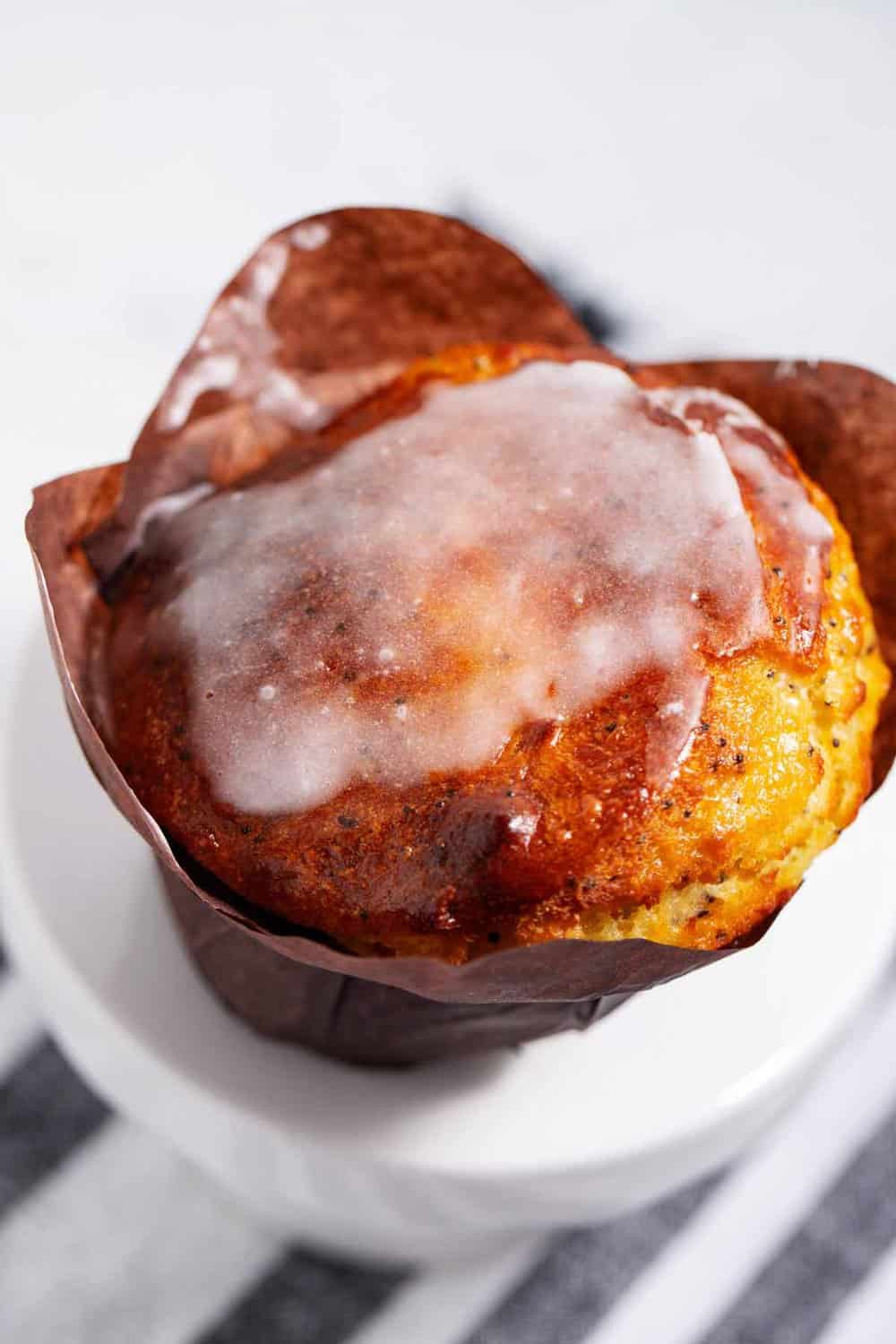 Bakery style muffin with glaze.