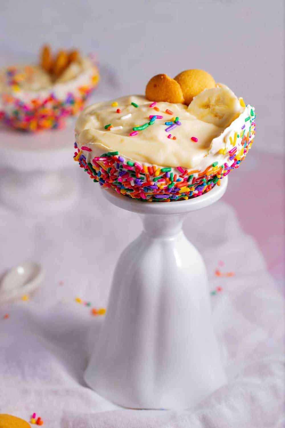 Banana pudding in a sprinkle bowl.