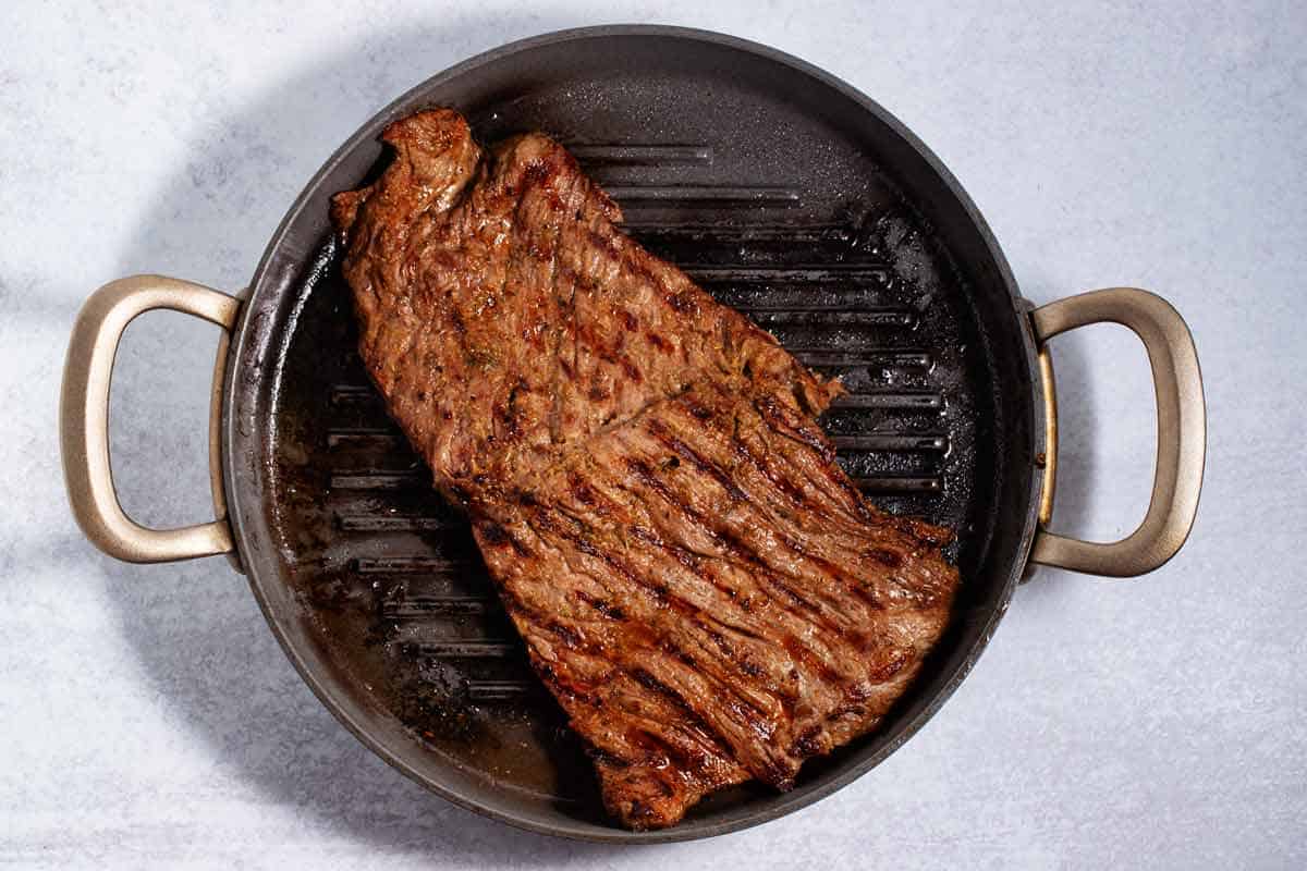 carne asada in a grill pan