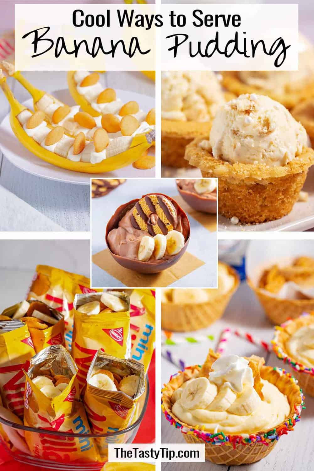 Various ways to serve banana pudding.