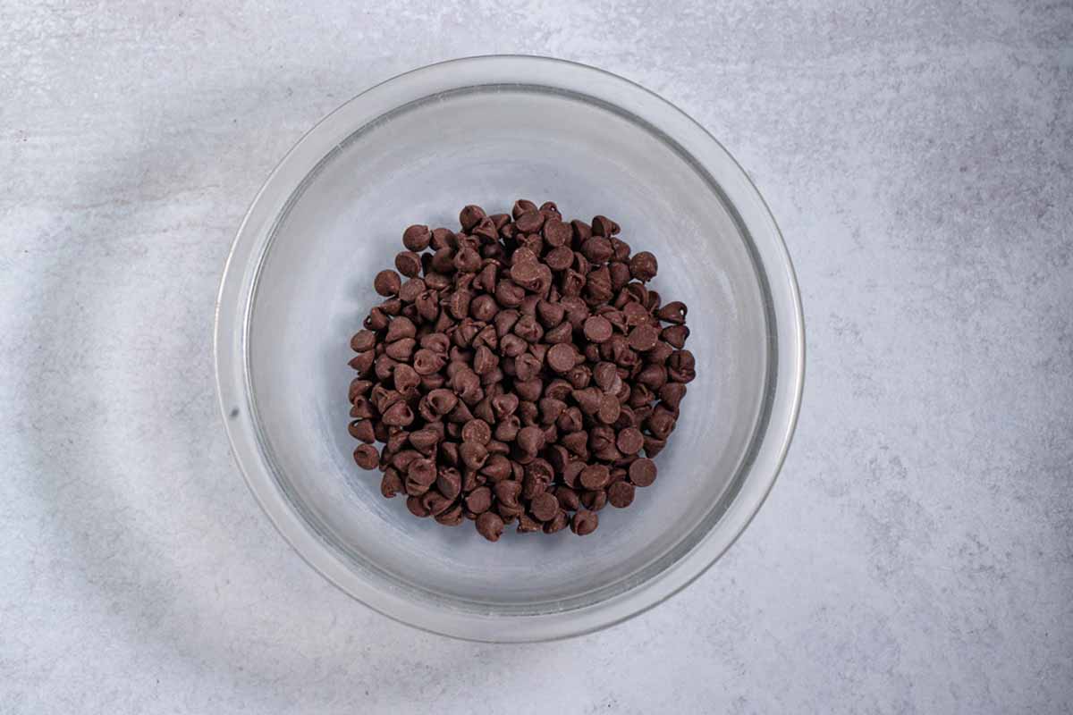 glass bowl of chocolate chips