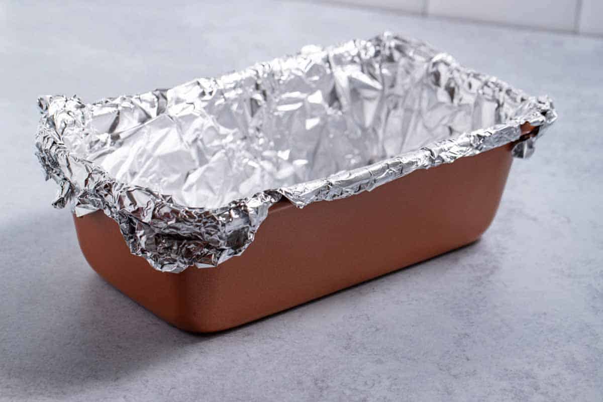 loaf pan lined with foil