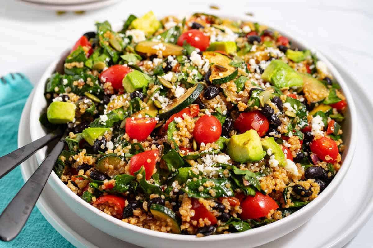 black bean quinoa salad with summer veggies and lime dressing