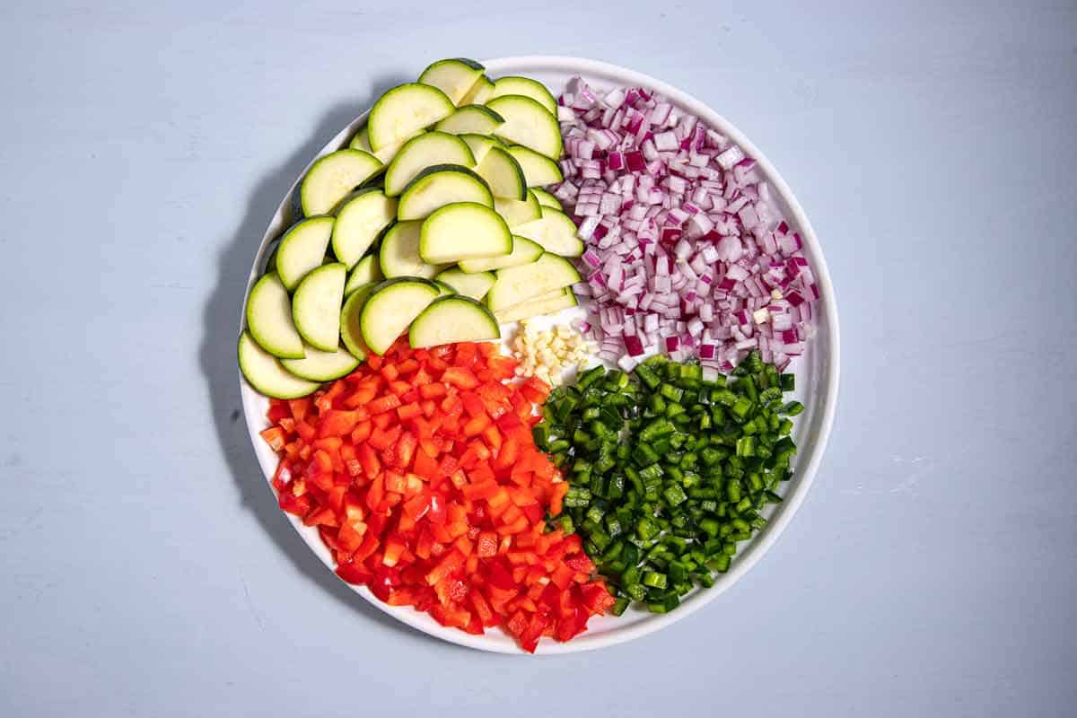 chopped veggies to saute for quinoa black bean salad