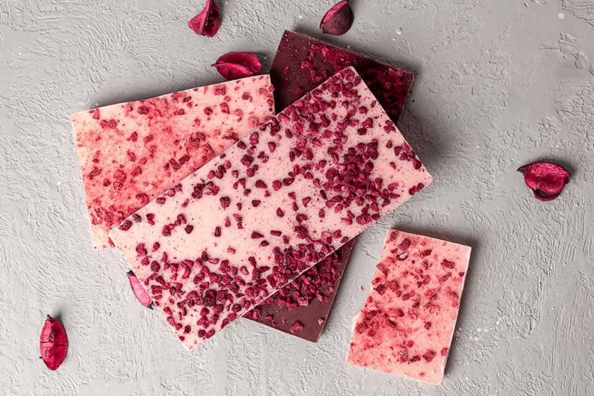 Bars of ruby chocolate.