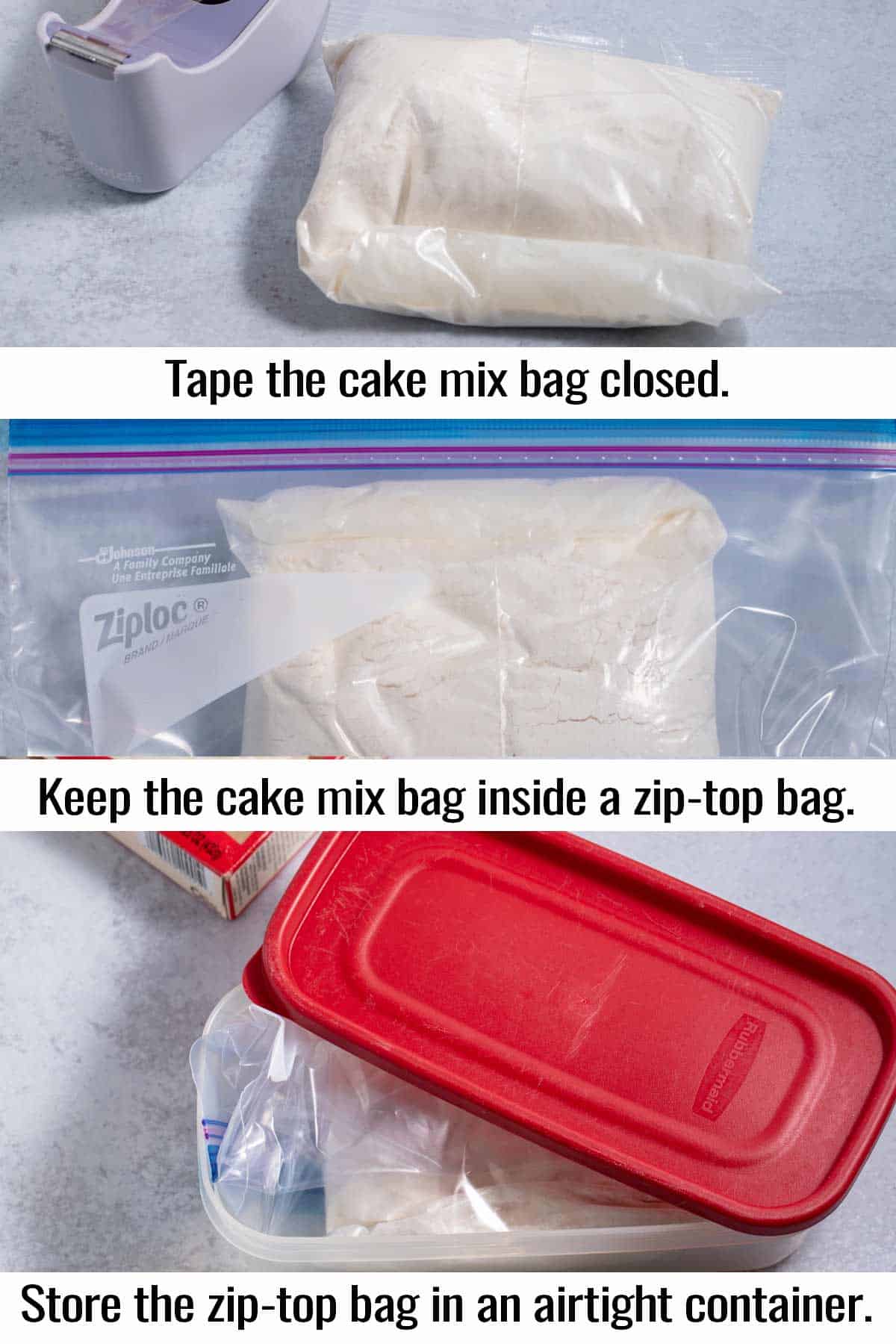 Best way to store opened caked mix package