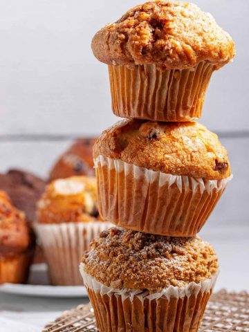 stack of 3 bakery style muffins