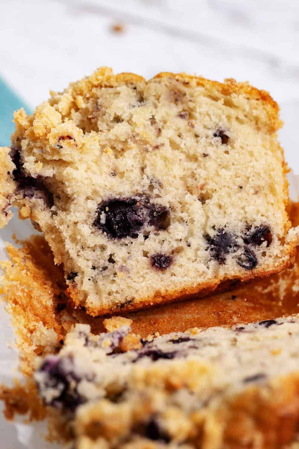 Inside of blueberry bakery muffin.