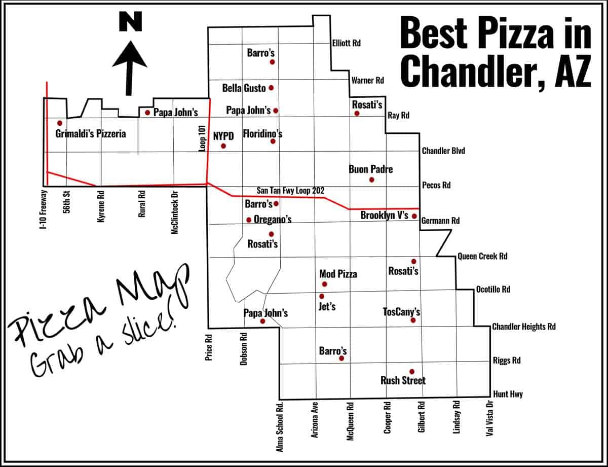 map of best pizza restaurants in Chandler, AZ