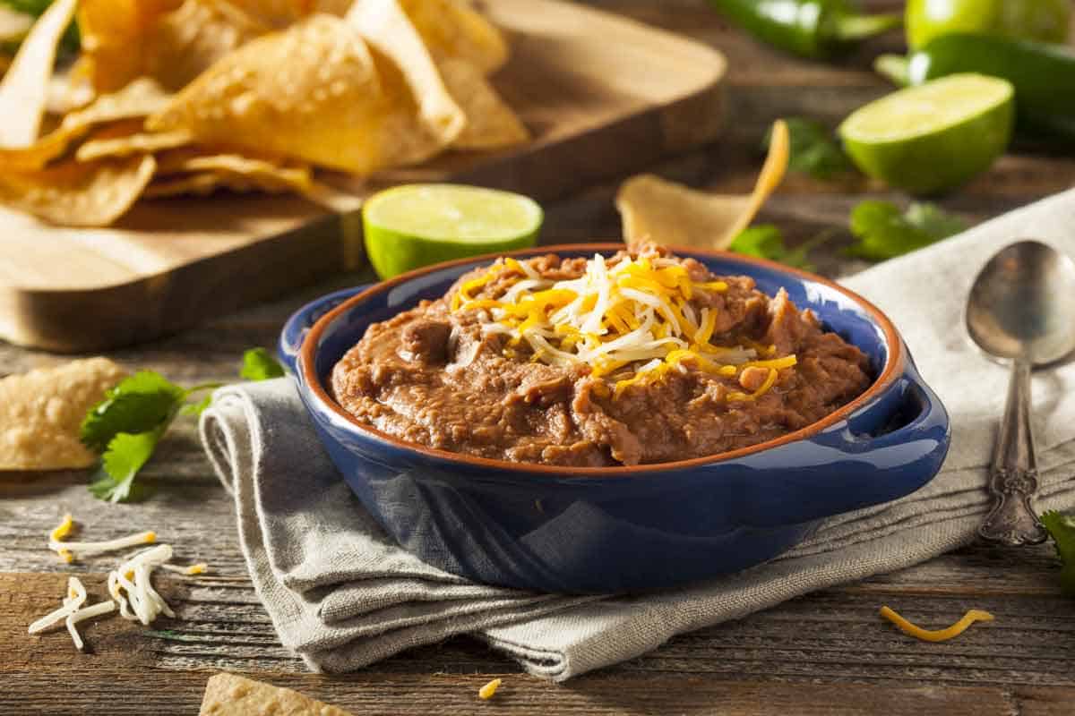 Bean dip and chips.