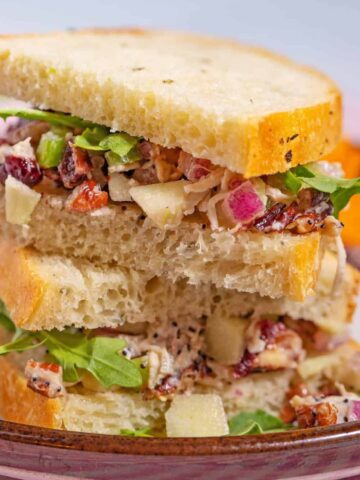 chicken salad sandwich on focaccia bread