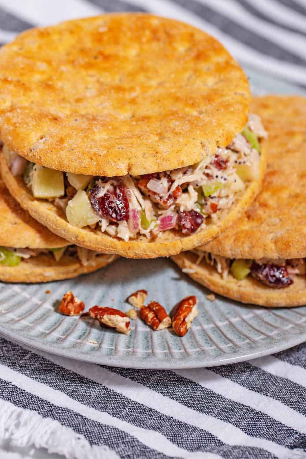 Chicken salad on a bagel thin.