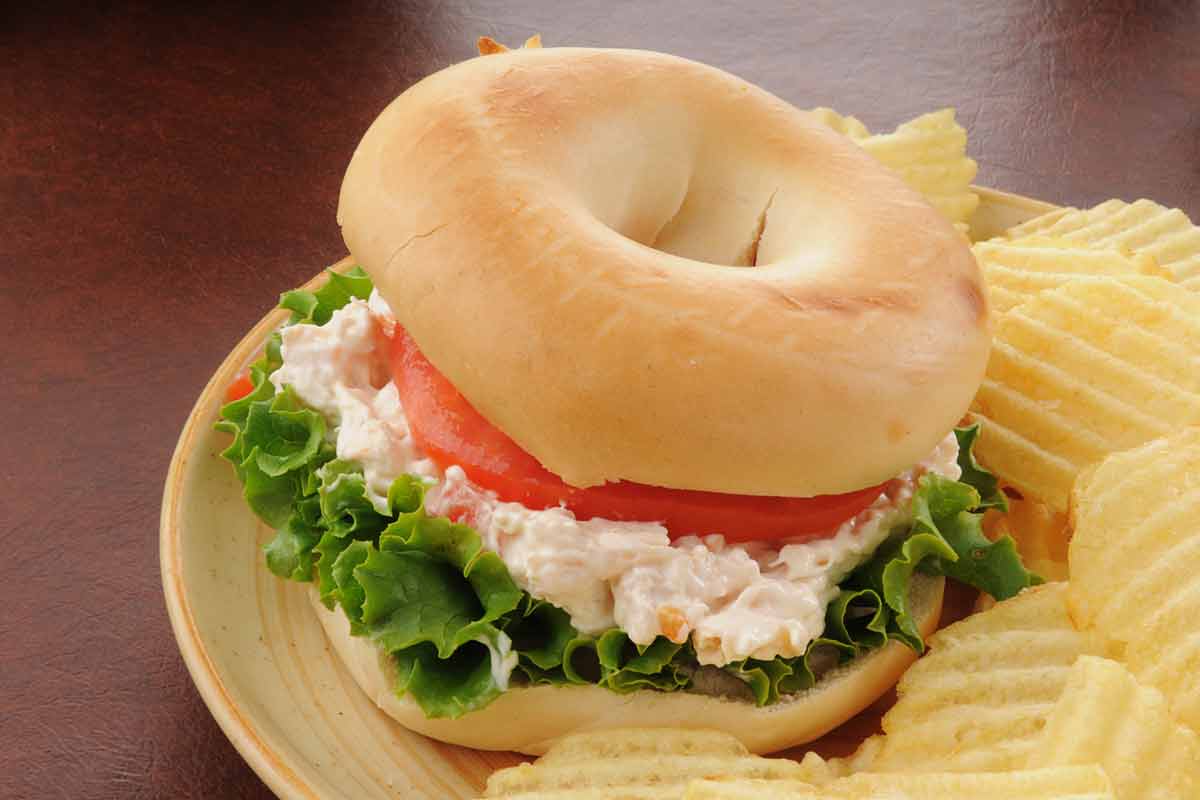 chicken salad sandwich with lettuce topping