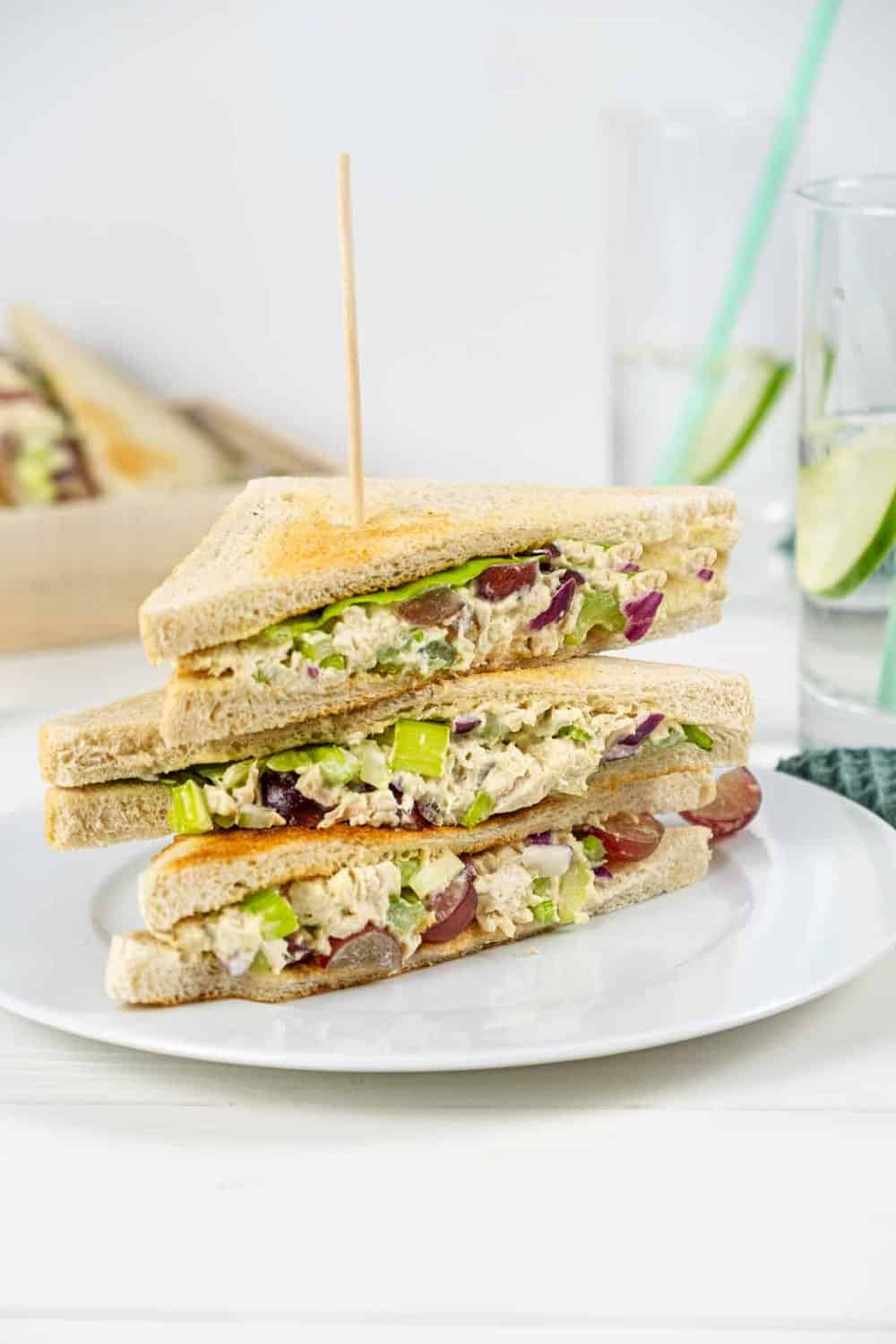 Chicken salad sandwich with sandwich bread.