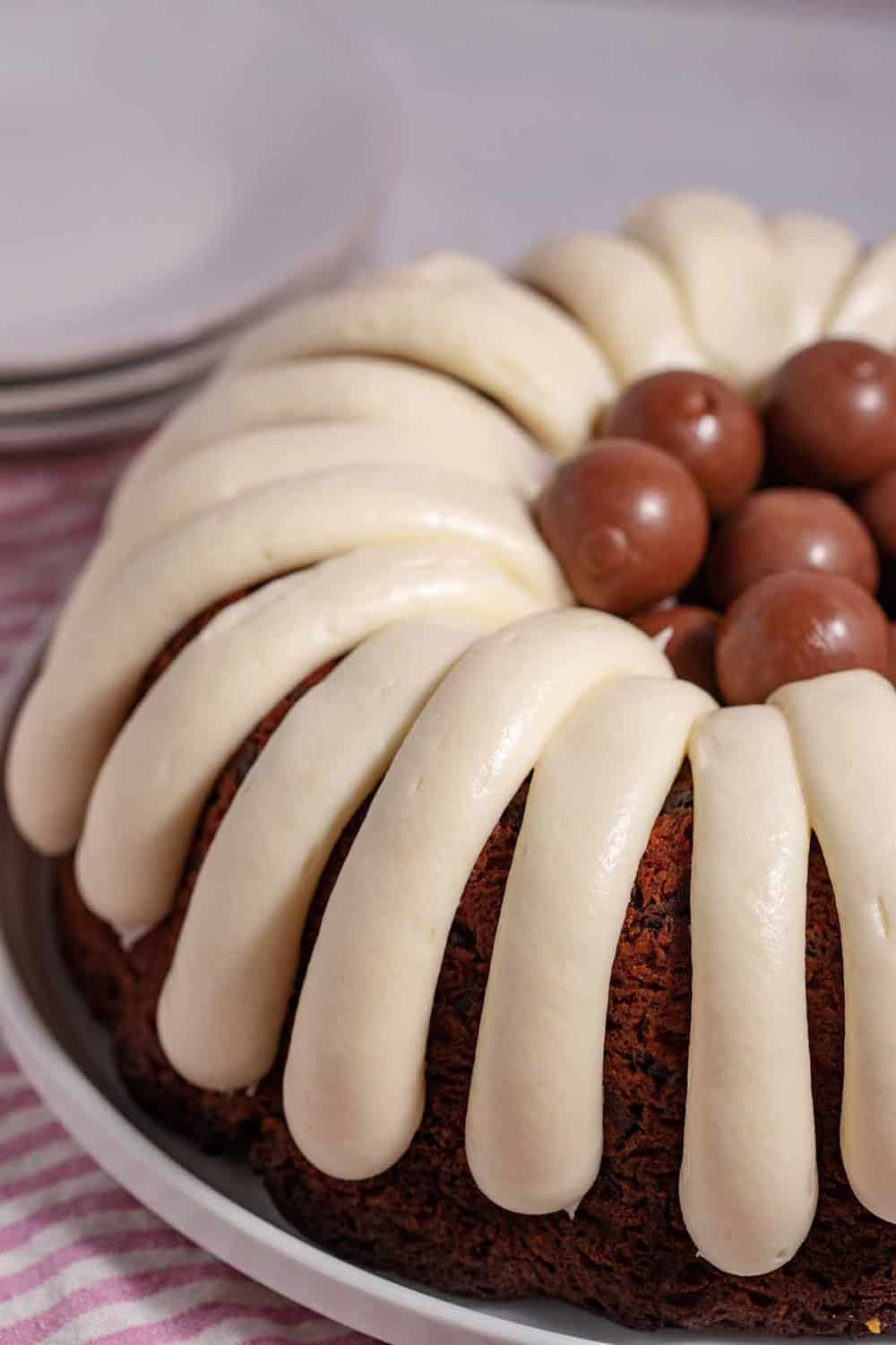 chocolate chip bundt cake with cream cheese icing