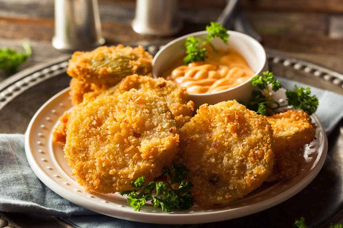 Plate of fried green tomatoes.