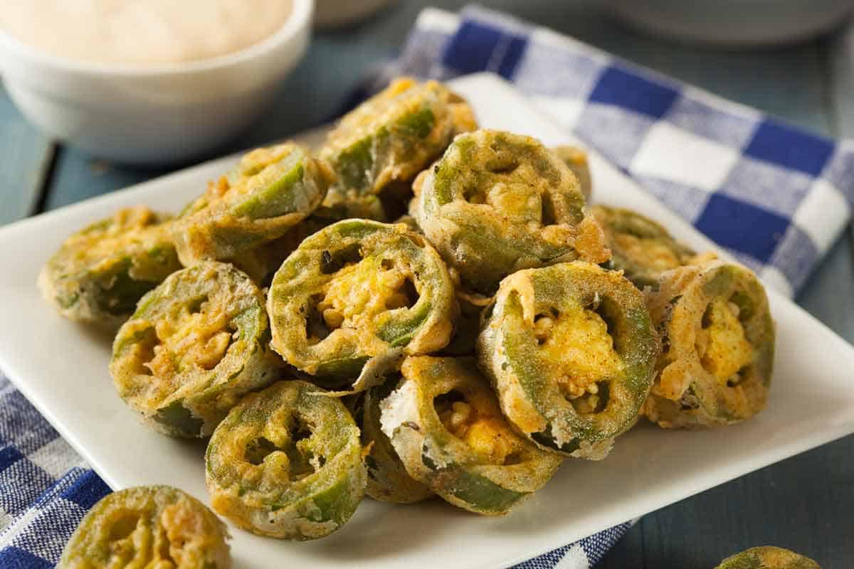 Plate of fried jalapenos.