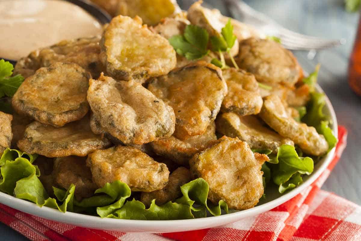 Fried pickles on a plate.