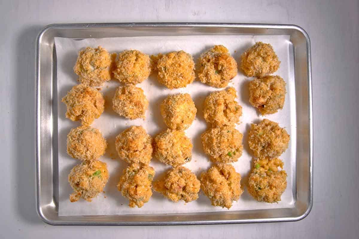 mac and cheese balls ready to be baked