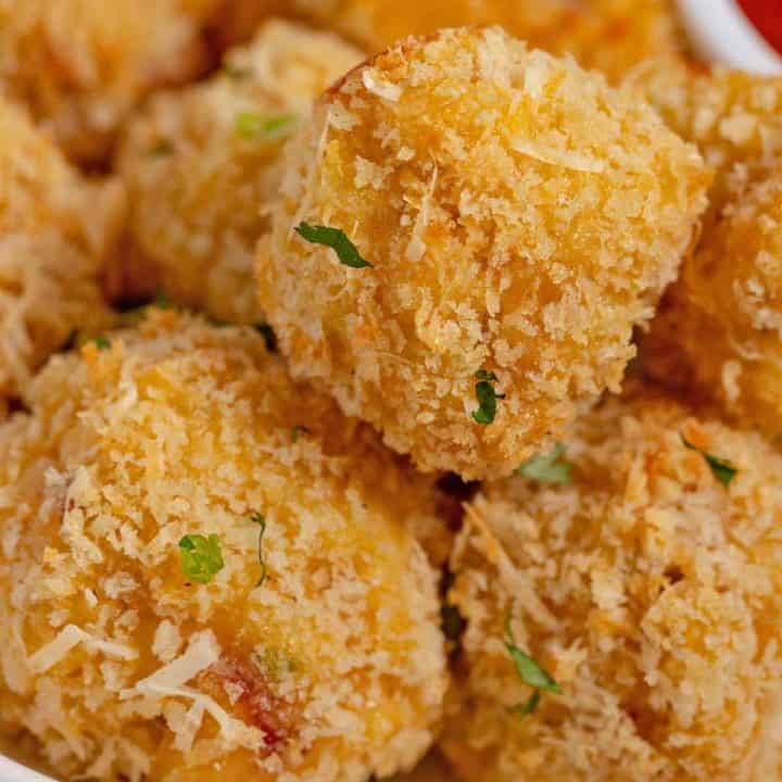 mac and cheese balls on a plate