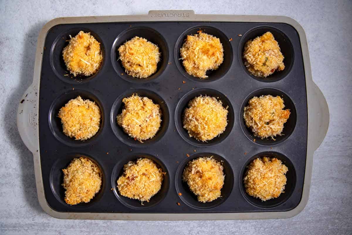 mac and cheese balls in muffin pan