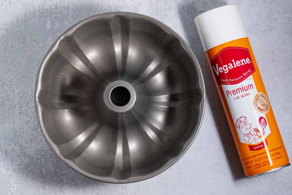Bundt pan and nonstick spray that are tools needed for mandarin orange jello salad with sherbet
