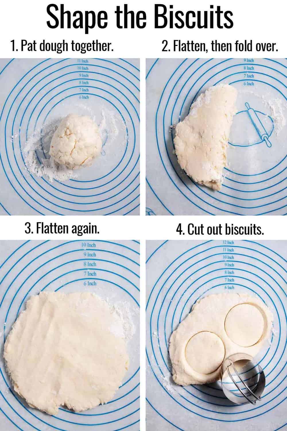 step by step procees of shaping the biscuit dough