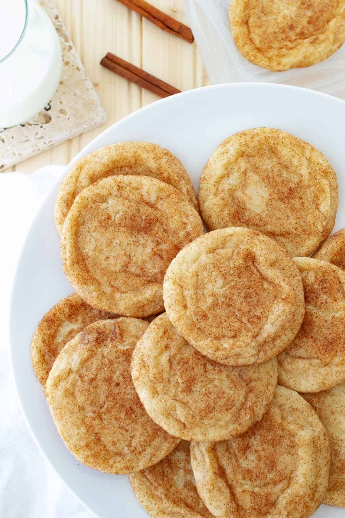 Plate of snickerdoodle cookies made without cream of tartar.