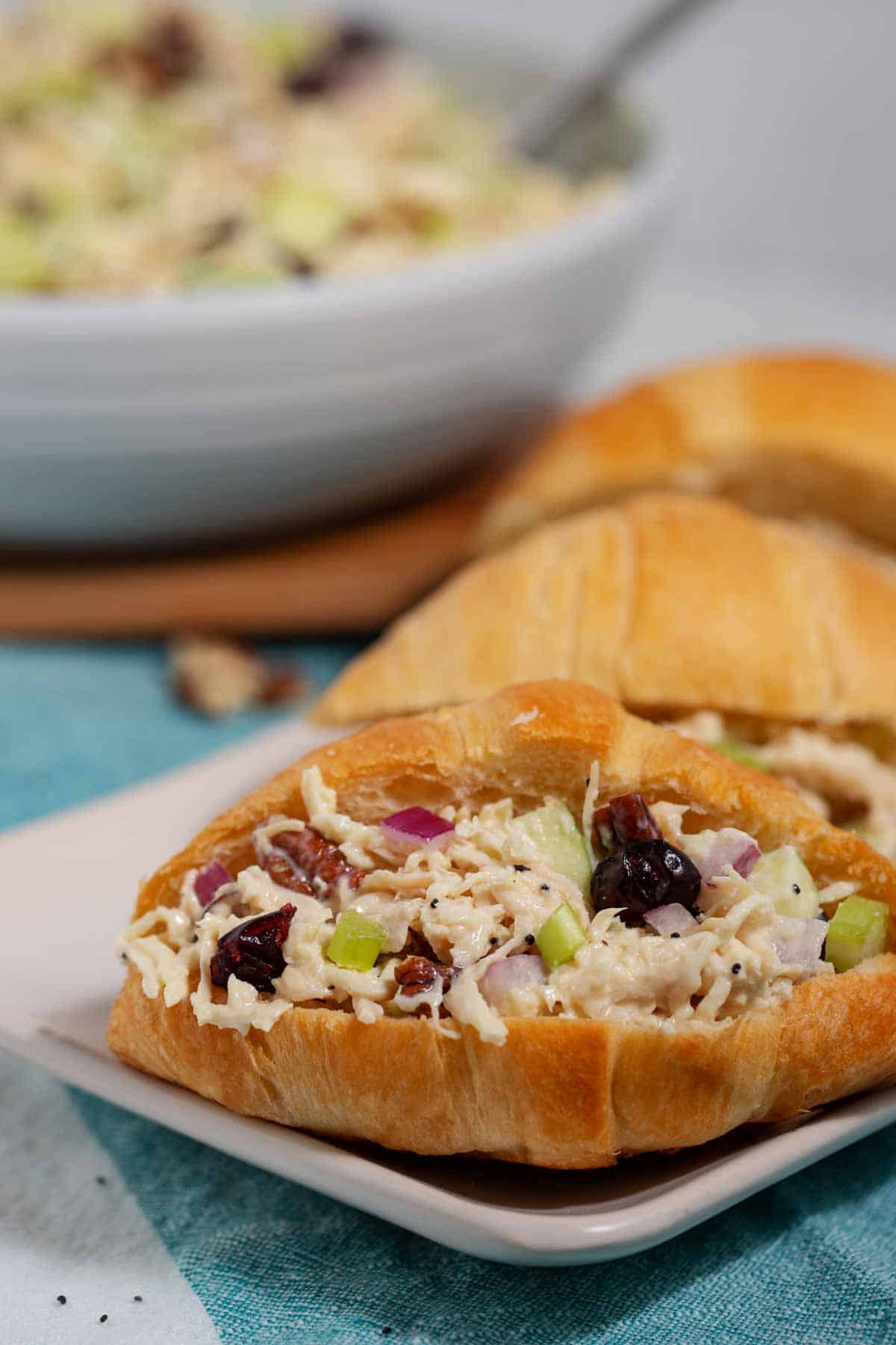 Cranberry pecan chicken salad croissant.