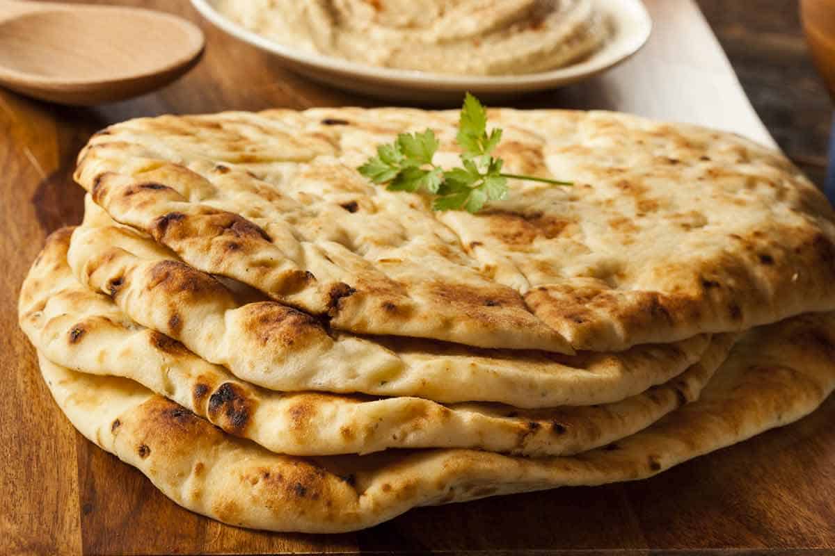 Stack of freshly baked naan.