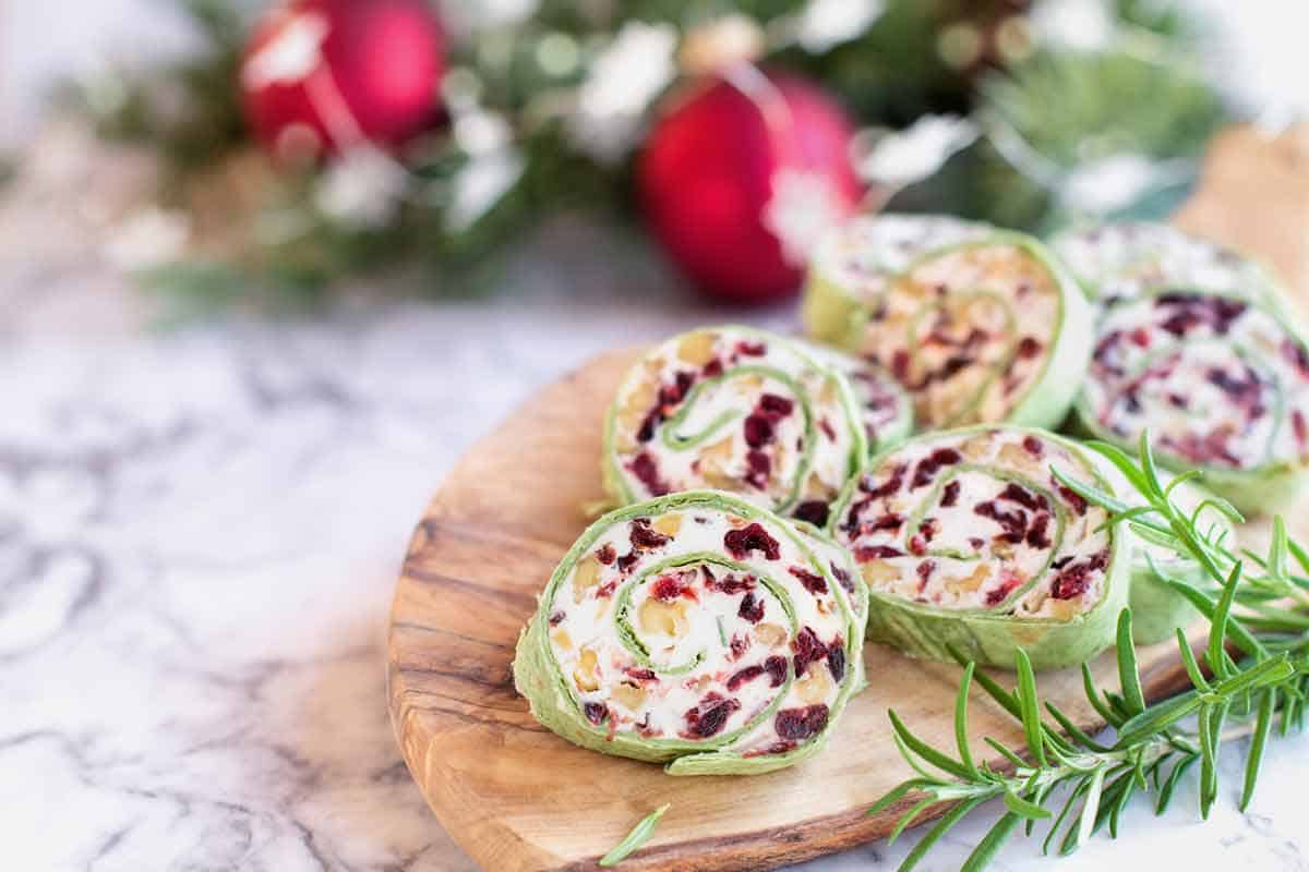 Chicken salad sandwich pinwheels with made with spinach tortillas
