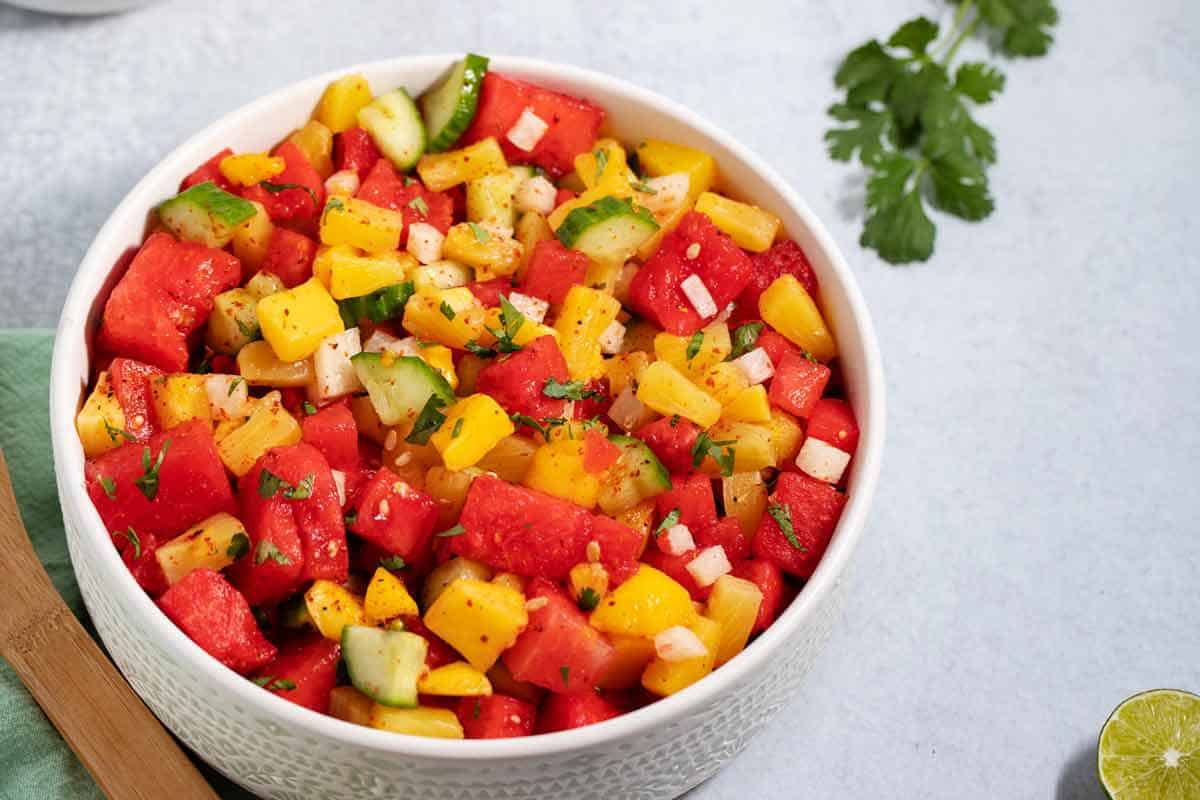 Serving bowl of Mexican fruit salad.