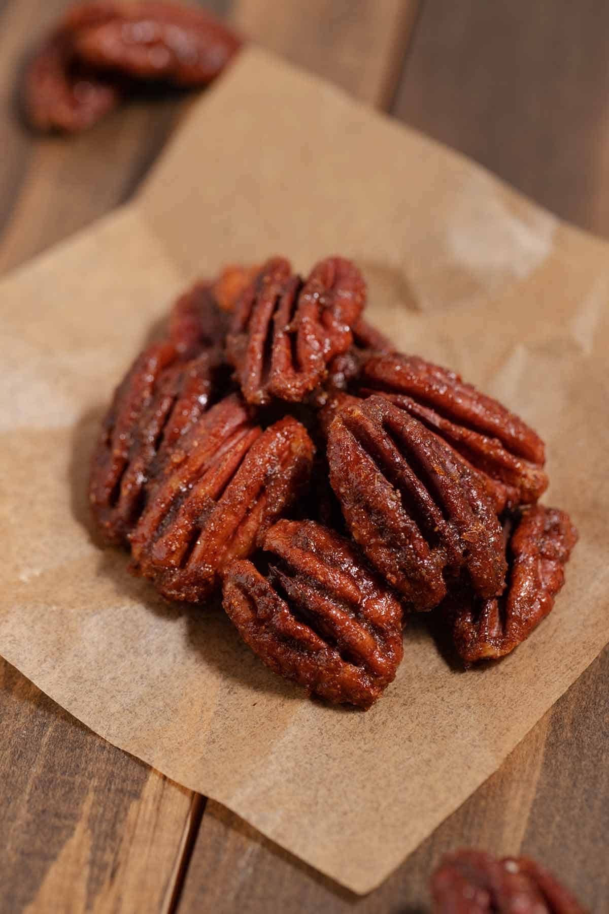 Small pile of Trader Joe's sweet and spicy pecan recipe.