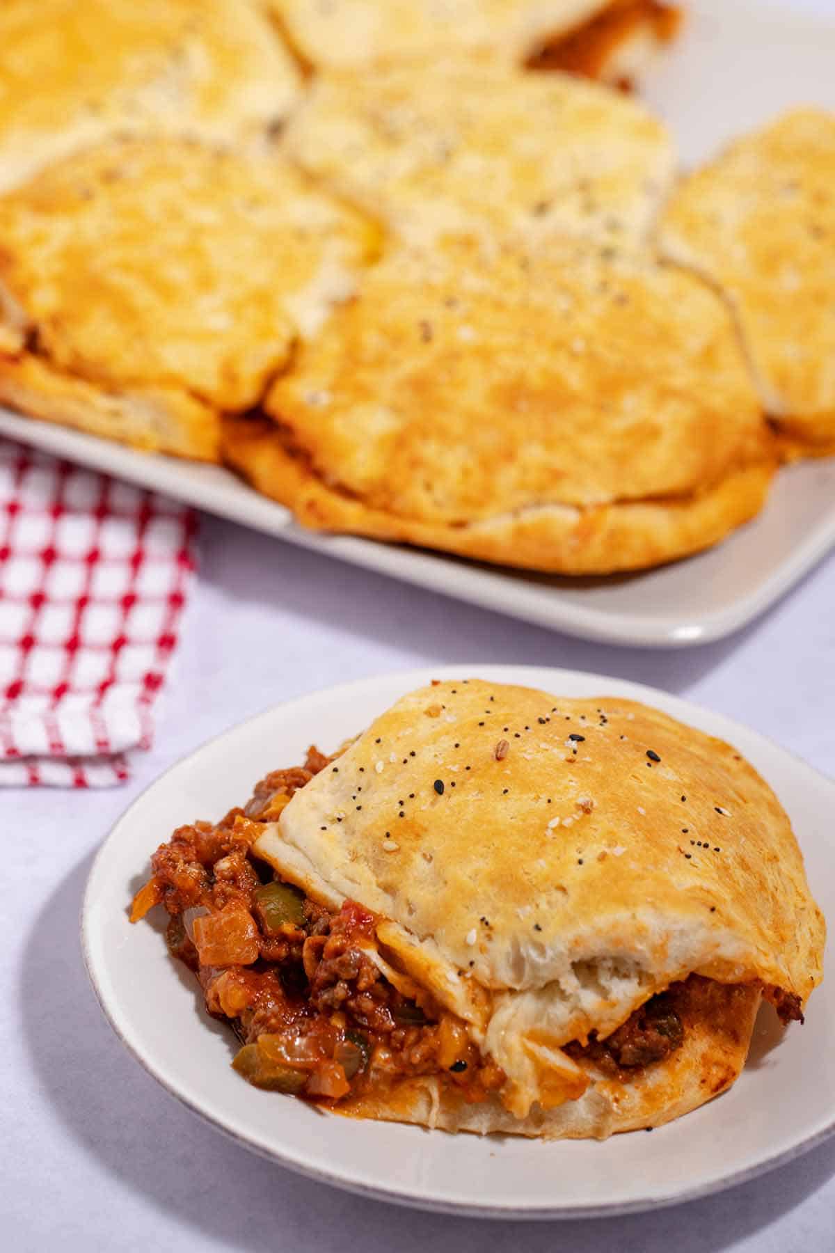 Plate of biscuit baked sloppy joes.
