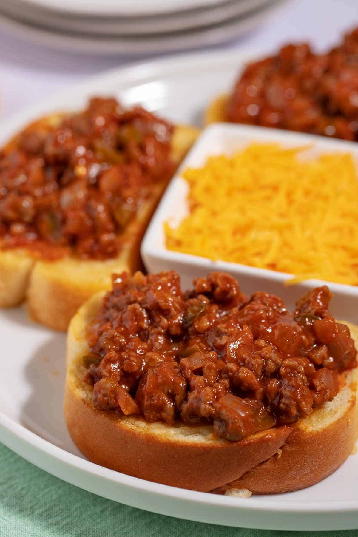 Open faced sloppy joes sandwich on Texas toast.