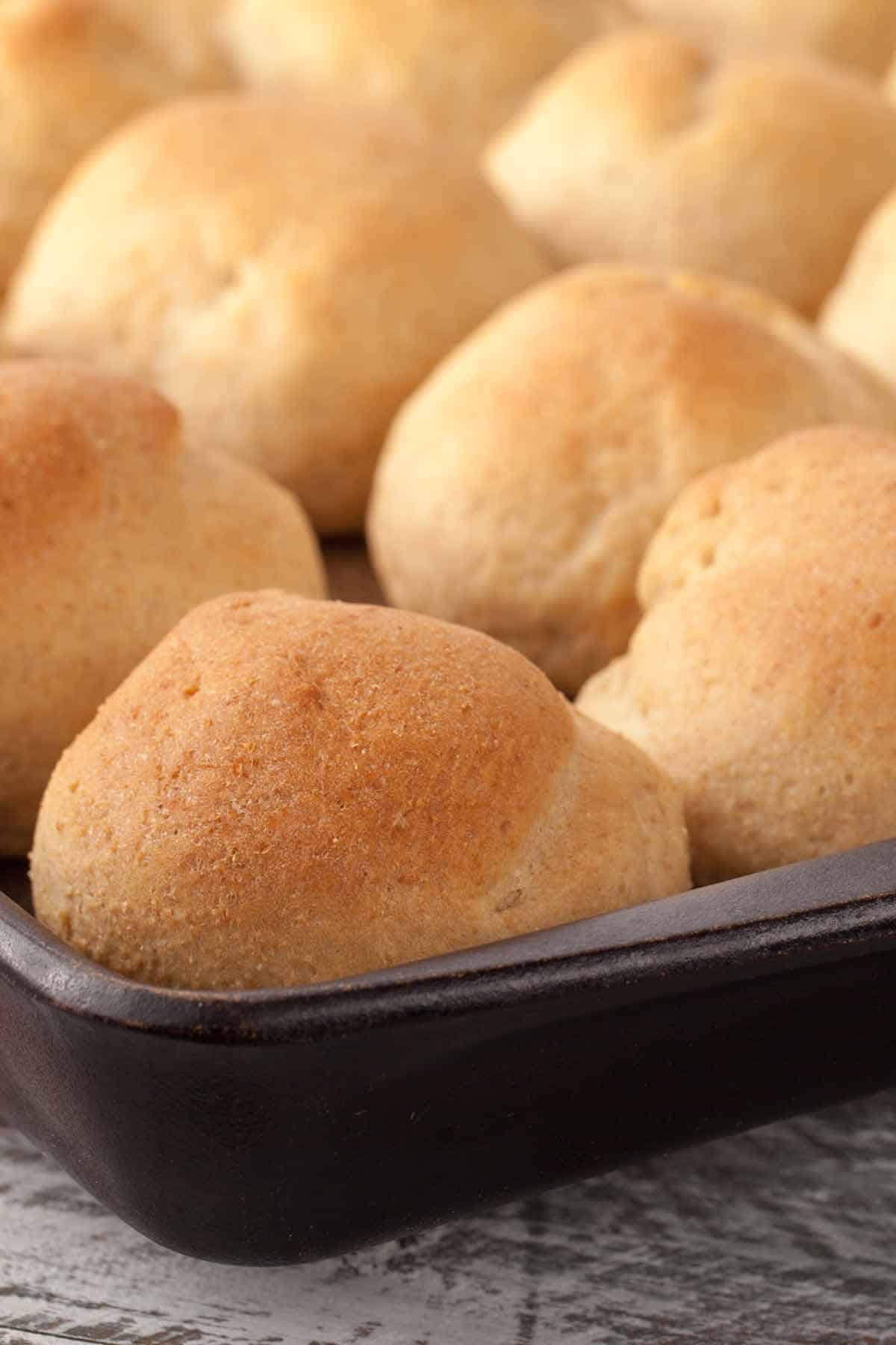 Pan of dinner rolls. Leftover dinner rolls make the best bread for sloppy joes.