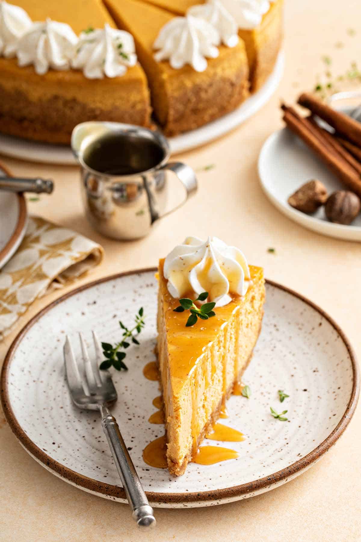Pumpkin cheesecake with gingersnap crust.