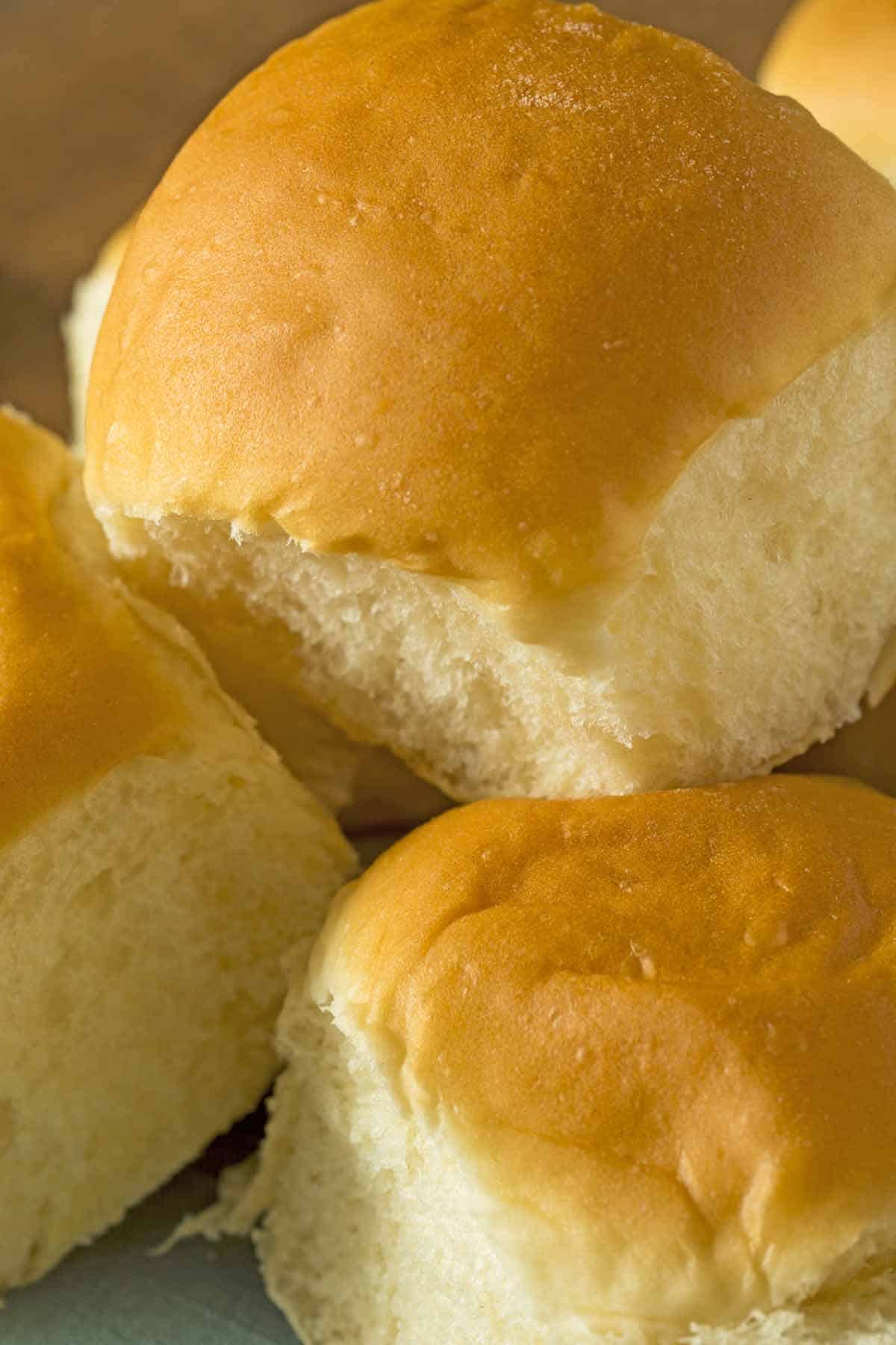 Close up on Hawaiian rolls. Hawaiian rolls make the best bread for sloppy joe sliders.