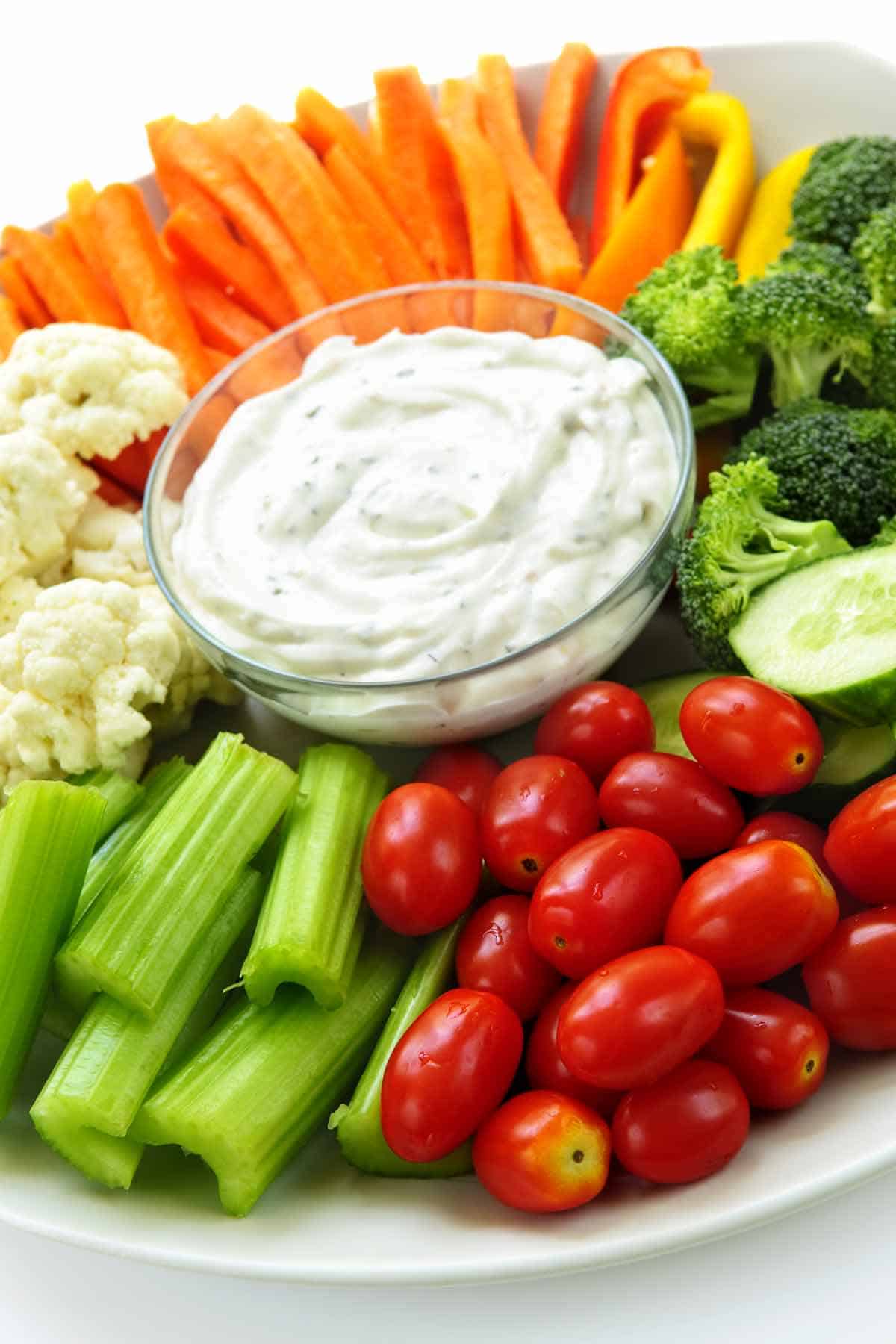 Veggie tray with dip.