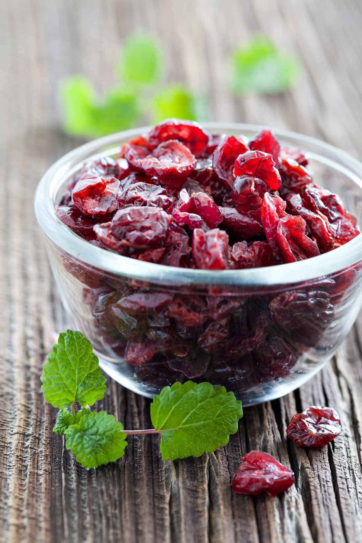 Bowl of dried cranberries.