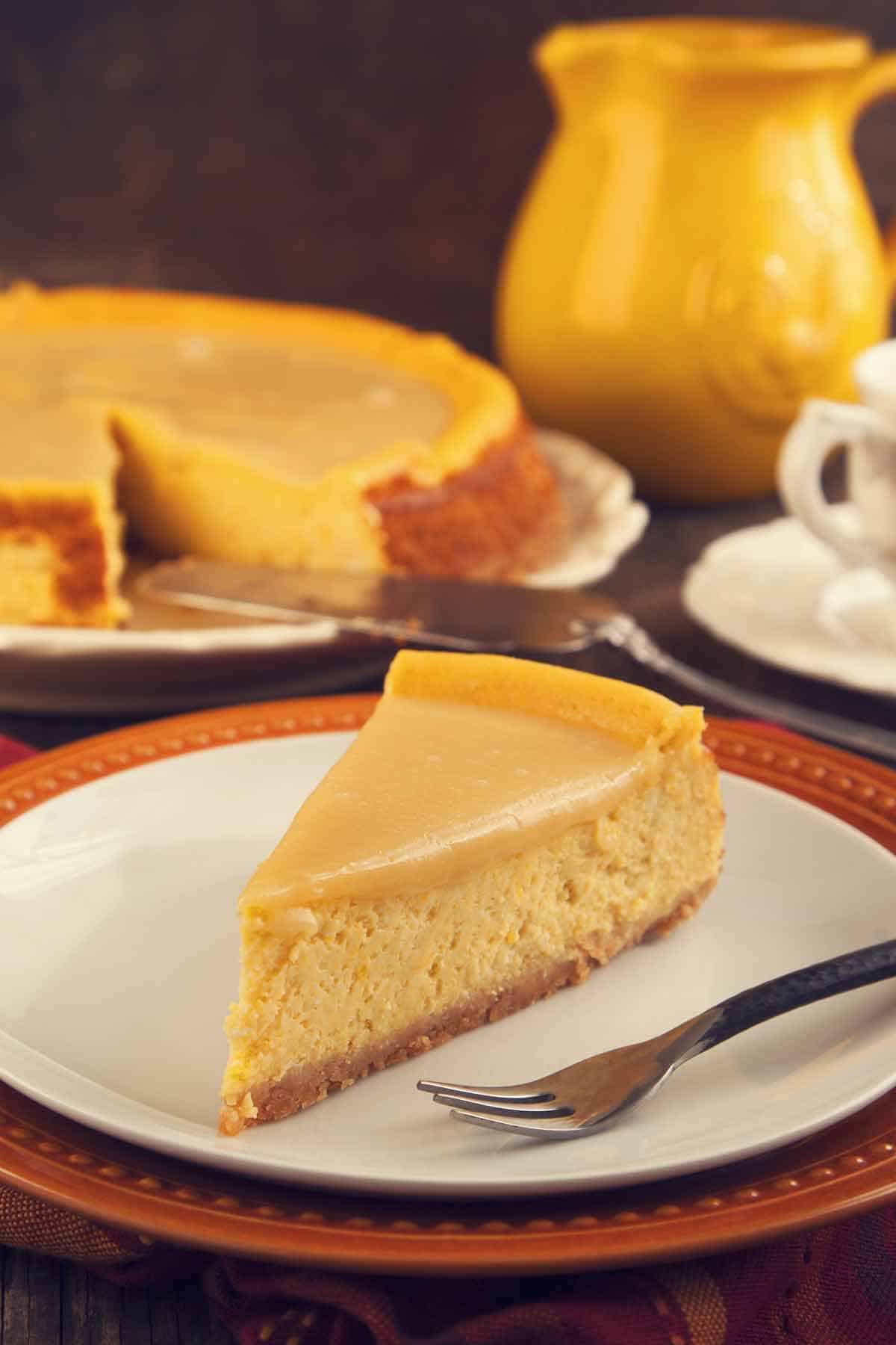 Slice of pumpkin cheesecake.