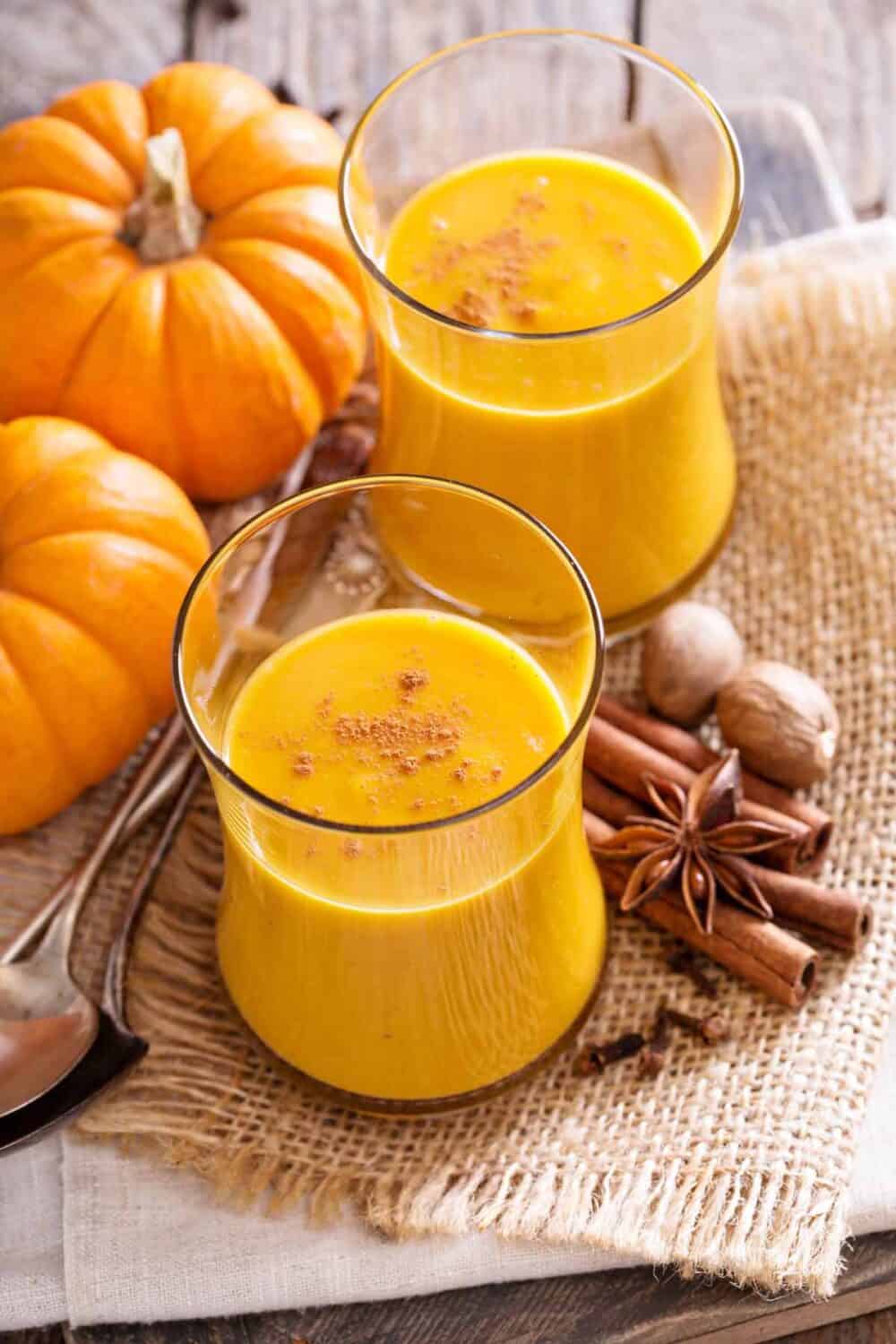 2 glasses of pumpkin smoothies.